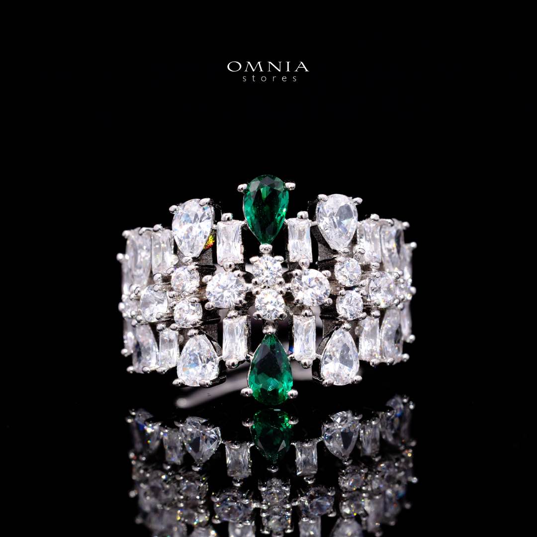 Omnia Nisrine Green Luxury Bridal Full Set in High Quality Zircon Stone Rhodium Plated - OMNIASTORES KSA