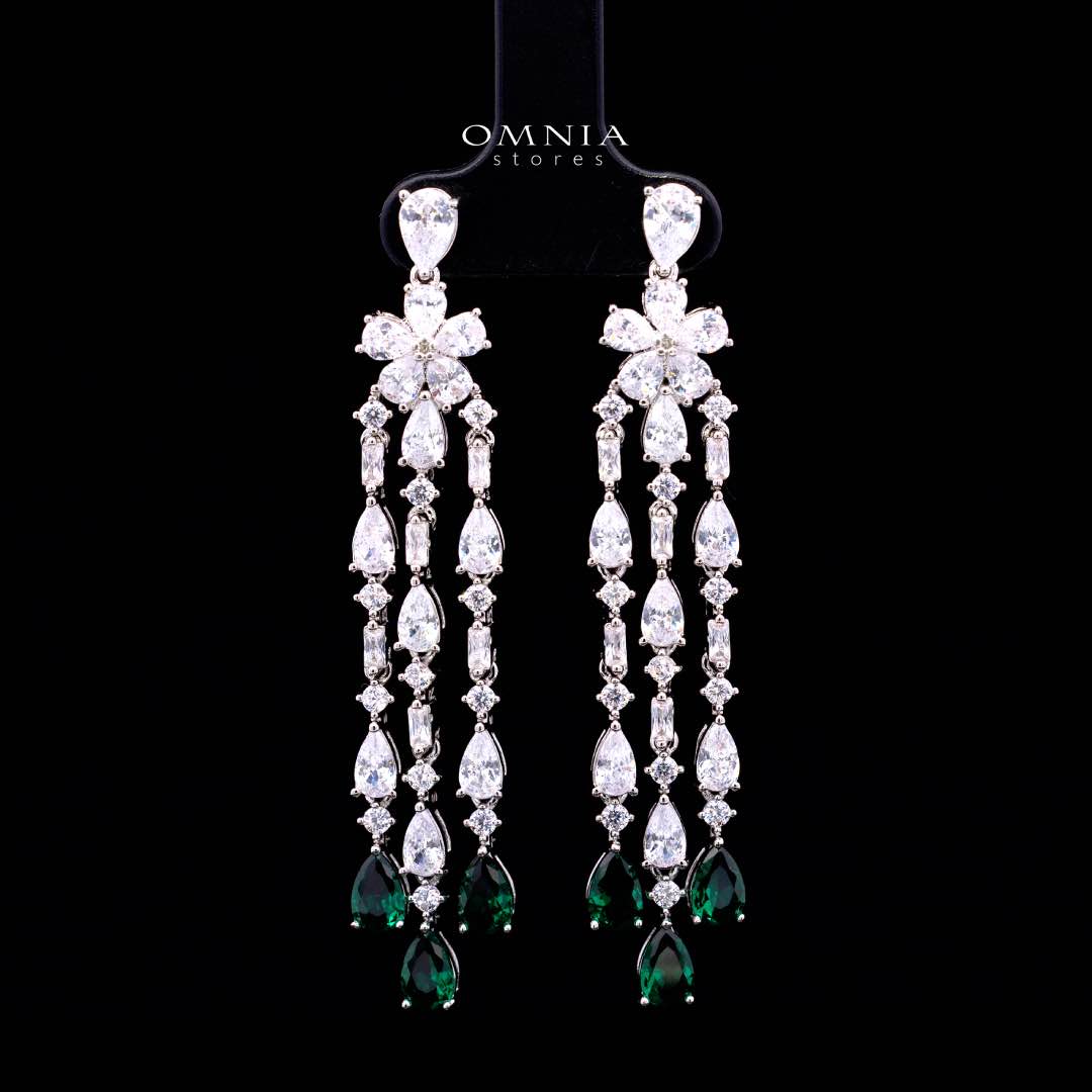 Omnia Nisrine Green Luxury Bridal Full Set in High Quality Zircon Stone Rhodium Plated - OMNIASTORES KSA