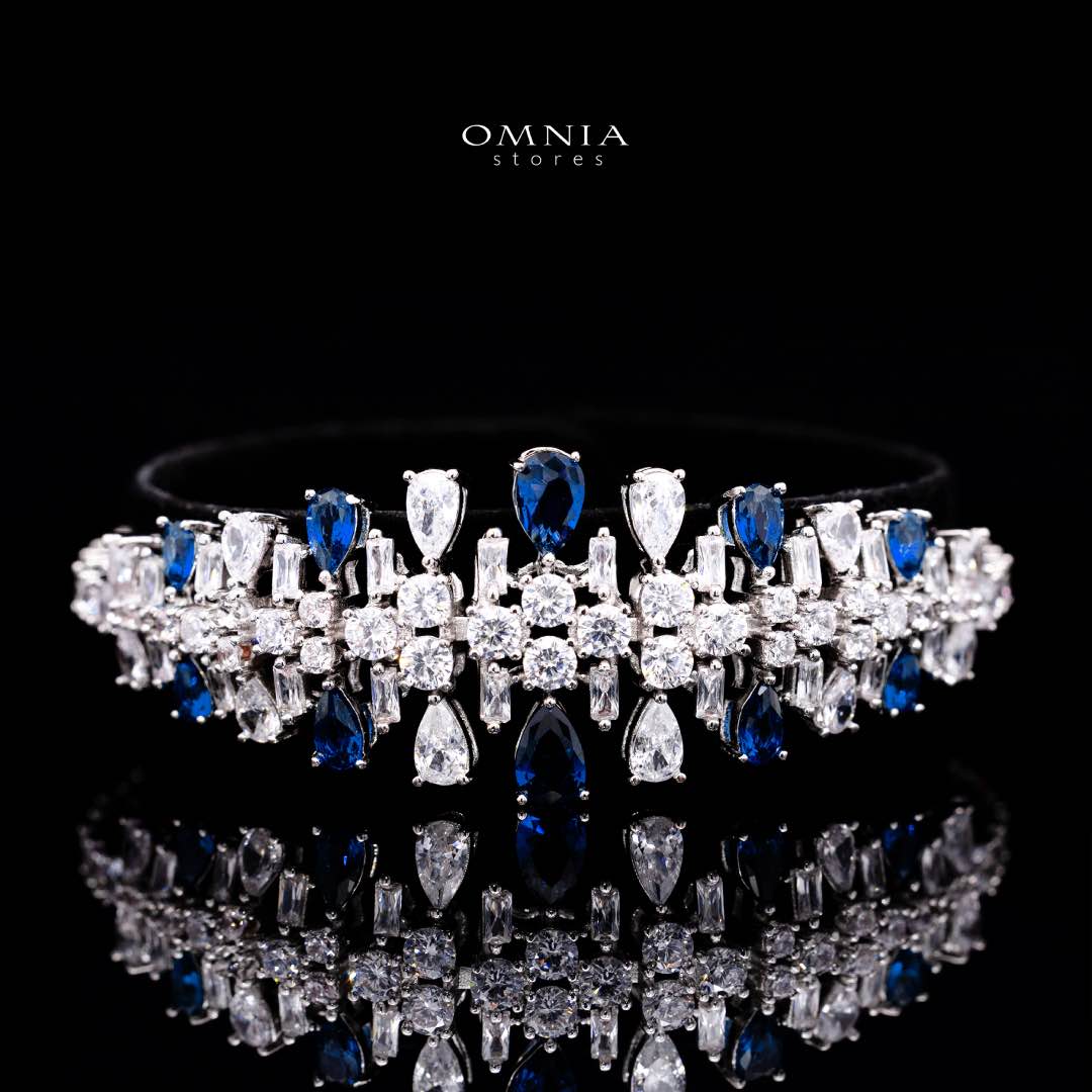 Omnia Nisrine Blue Bridal Full Set in High Quality Zircon Stone in Rhodium Plated - OMNIASTORES KSA