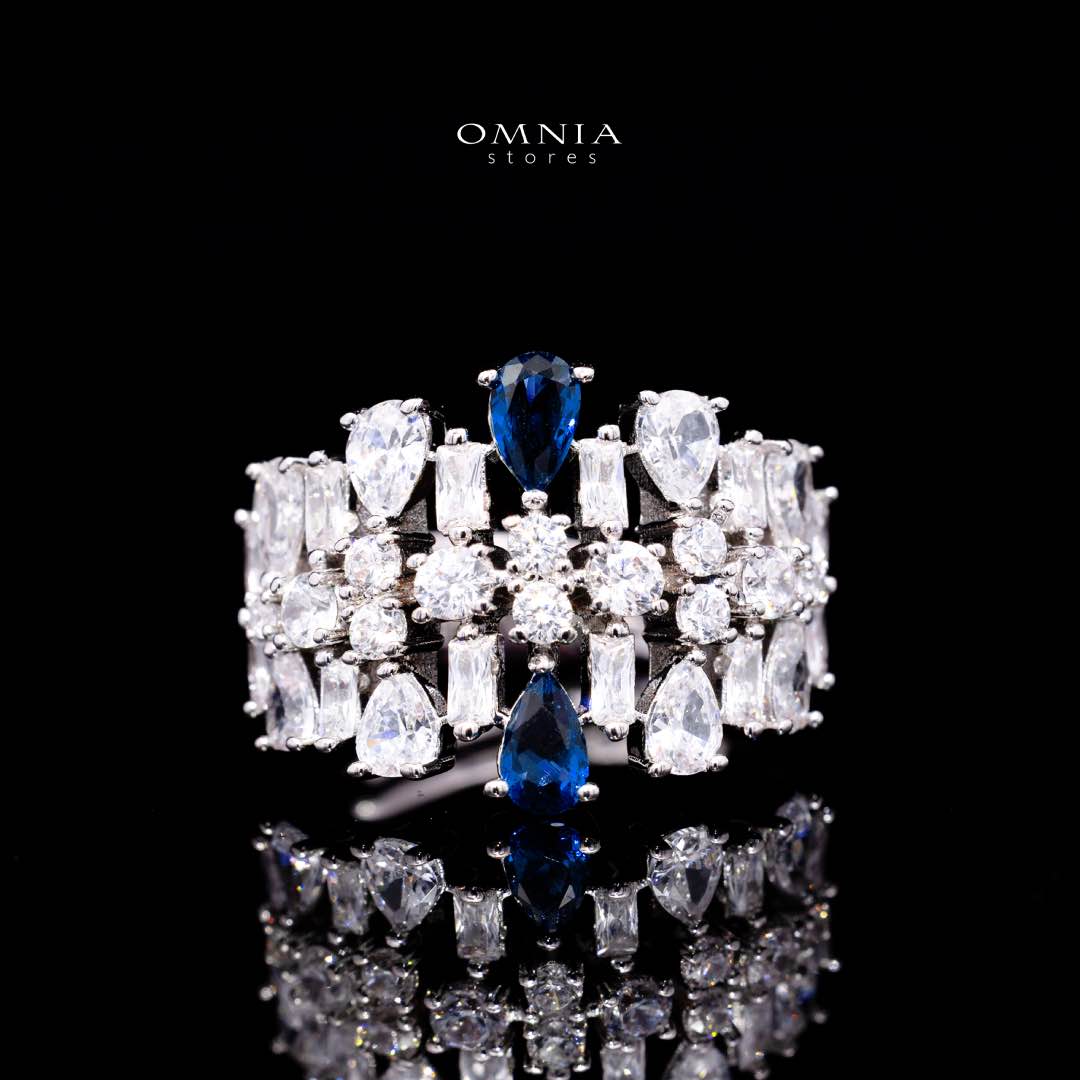 Omnia Nisrine Blue Bridal Full Set in High Quality Zircon Stone in Rhodium Plated - OMNIASTORES KSA