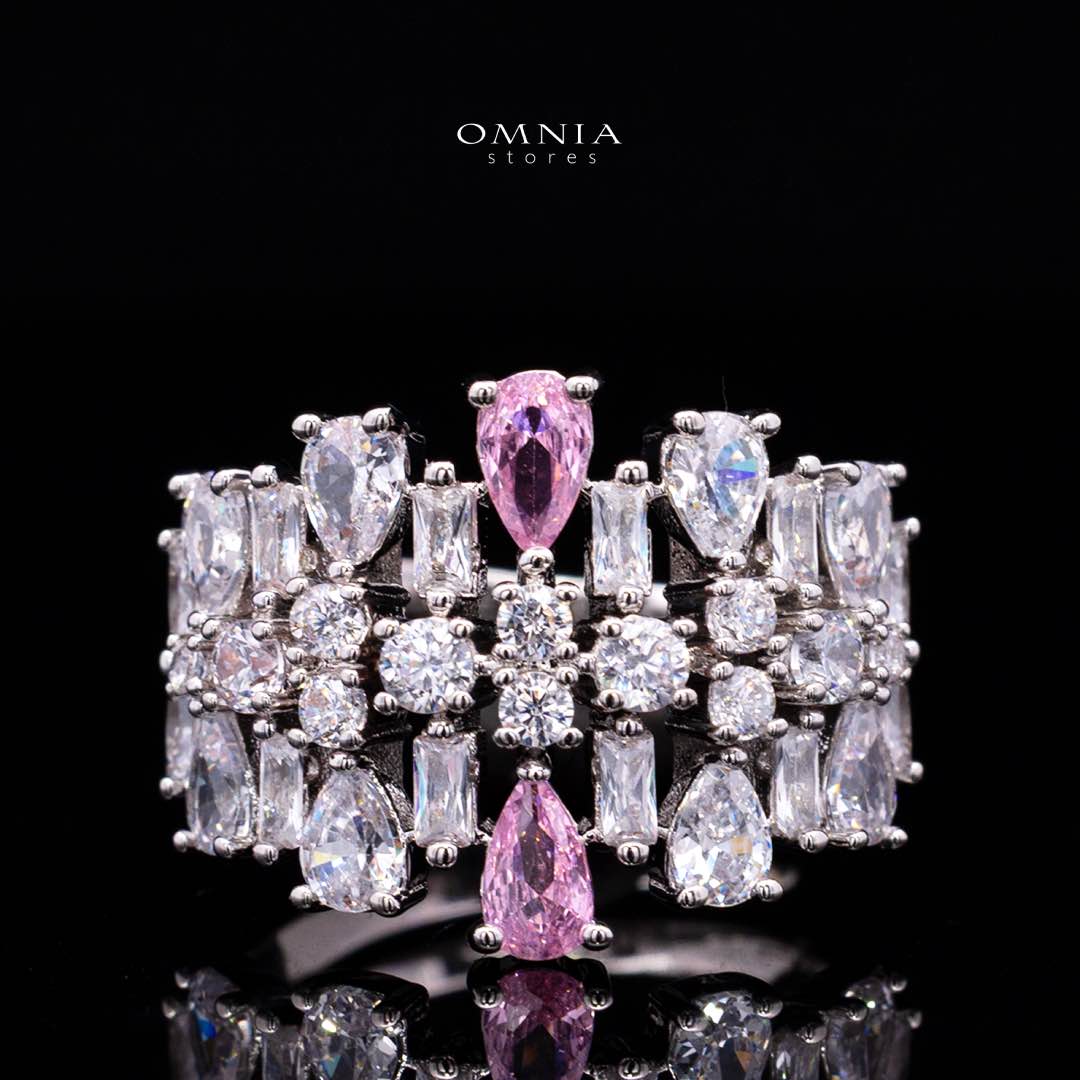 Omnia Nisrine Pink Bridal Full Set in High Quality Zircon Stone in Rhodium Plated - OMNIASTORES KSA