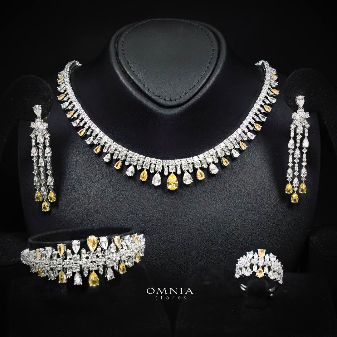 Omnia Nisrine Yellow Bridal Full Set in High Quality Zircon Stone Rhodium Plated - OMNIASTORES KSA