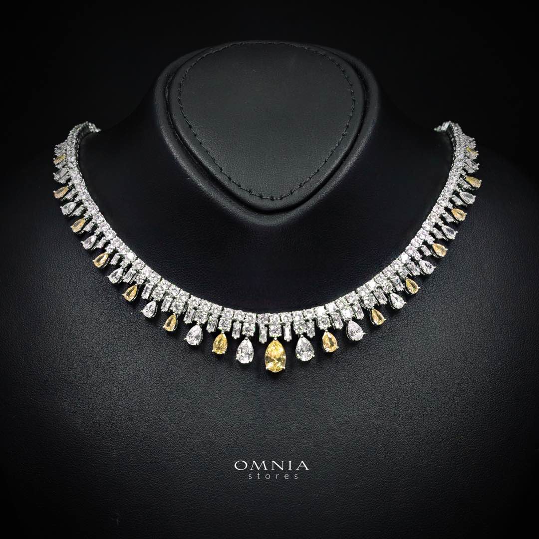 Omnia Nisrine Yellow Bridal Full Set in High Quality Zircon Stone Rhodium Plated - OMNIASTORES KSA