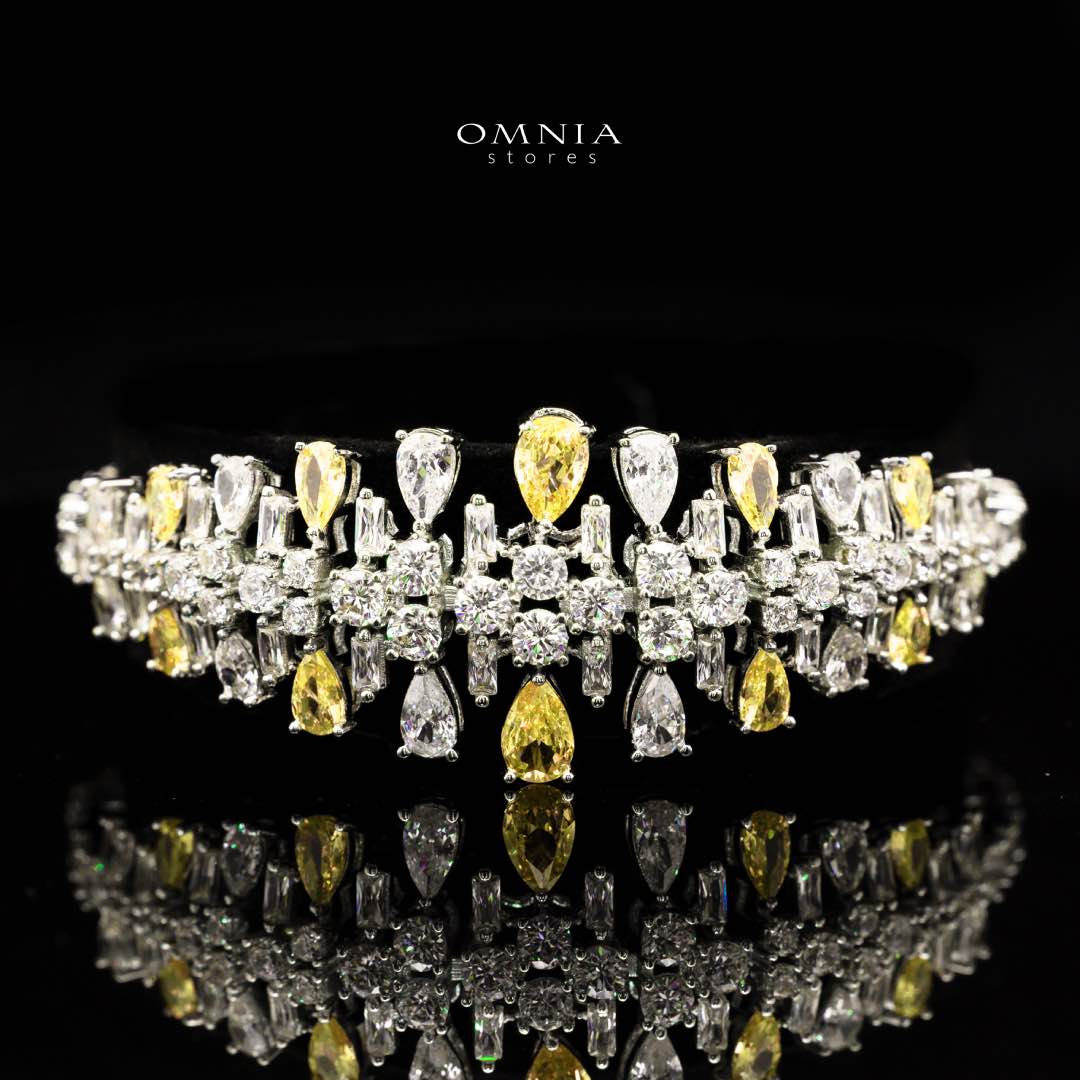 Omnia Nisrine Yellow Bridal Full Set in High Quality Zircon Stone Rhodium Plated - OMNIASTORES KSA