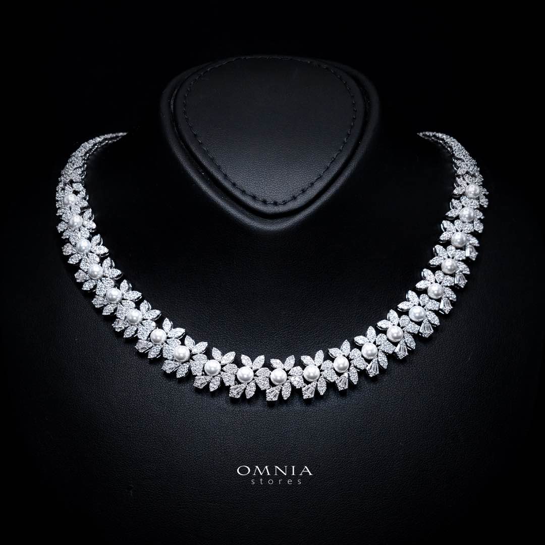 Omnia Maissa Bridal Full Set Accessories in High Quality Zircon Stone in Rhodium Plated - OMNIASTORES KSA