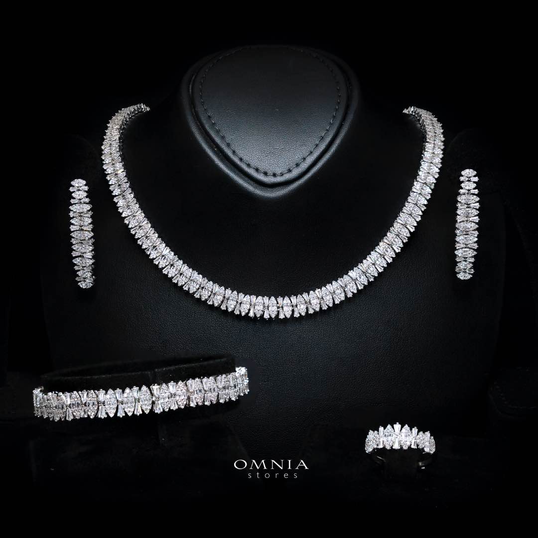 Omnia Manahil White Luxury Bridal Full Set in High Quality Zircon Stone Rhodium Plated - OMNIASTORES KSA