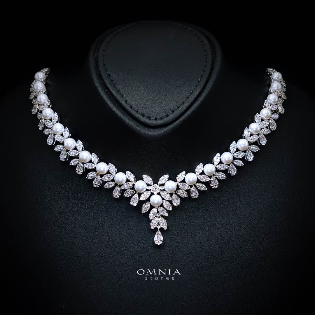 Omnia Laurah Luxury Bridal White Full Set in High Quality Zircon Stone Rhodium Plated