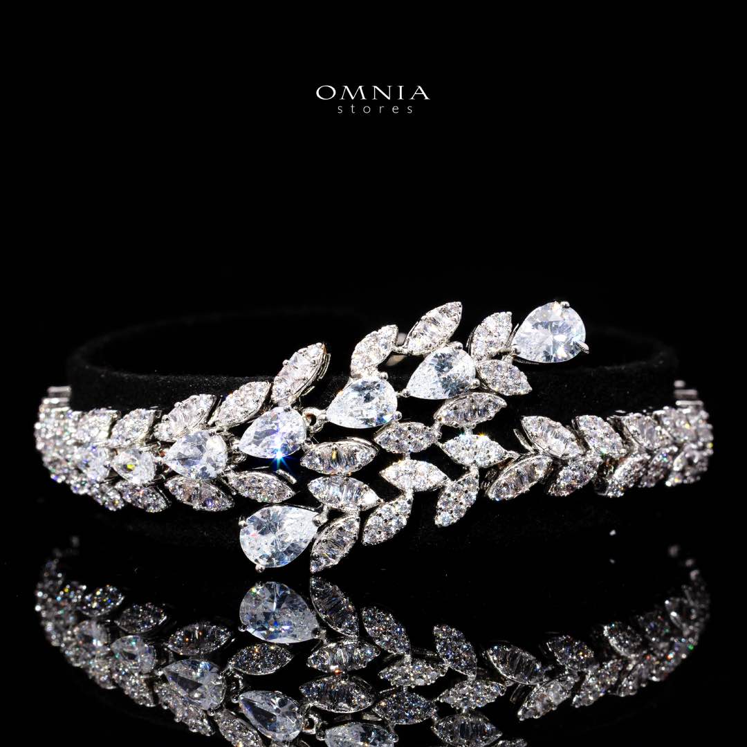 Omnia Yasira Leaf-Design White Luxury Bridal Full Set in High Quality Zircon Stone Rhodium Plated - OMNIASTORES KSA