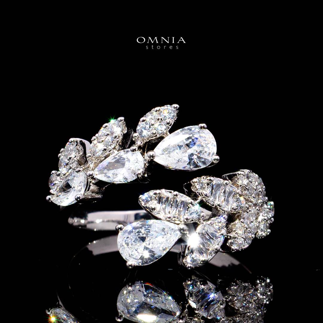 Omnia Yasira Leaf-Design White Luxury Bridal Full Set in High Quality Zircon Stone Rhodium Plated - OMNIASTORES KSA