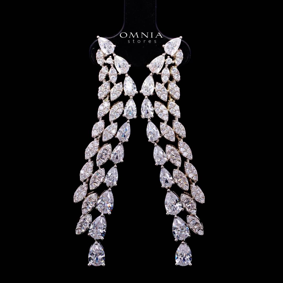 Omnia Yasira Leaf-Design White Luxury Bridal Full Set in High Quality Zircon Stone Rhodium Plated - OMNIASTORES KSA