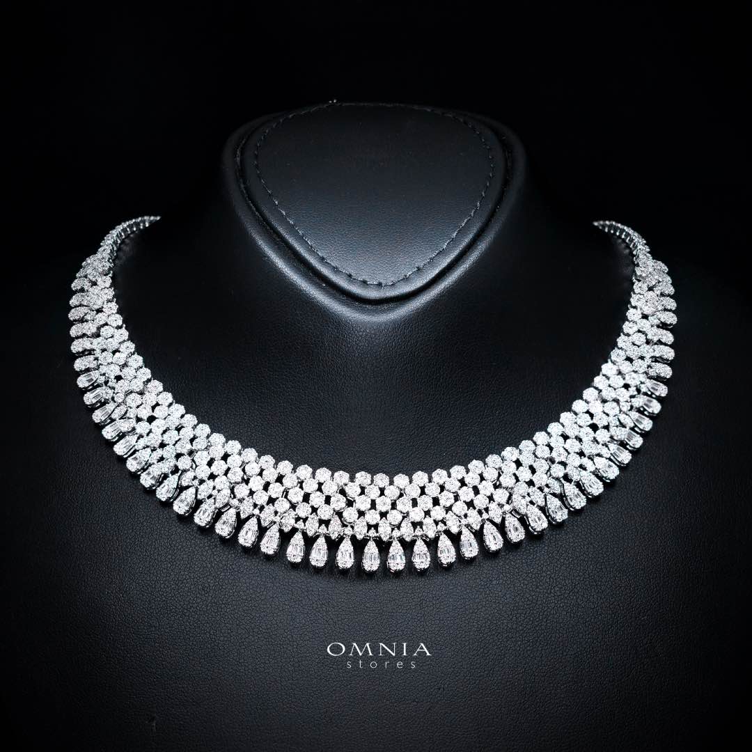 Omnia Taybah White Luxury Bridal Set In High Quality Zircon Stone Premium Rhodium Plated