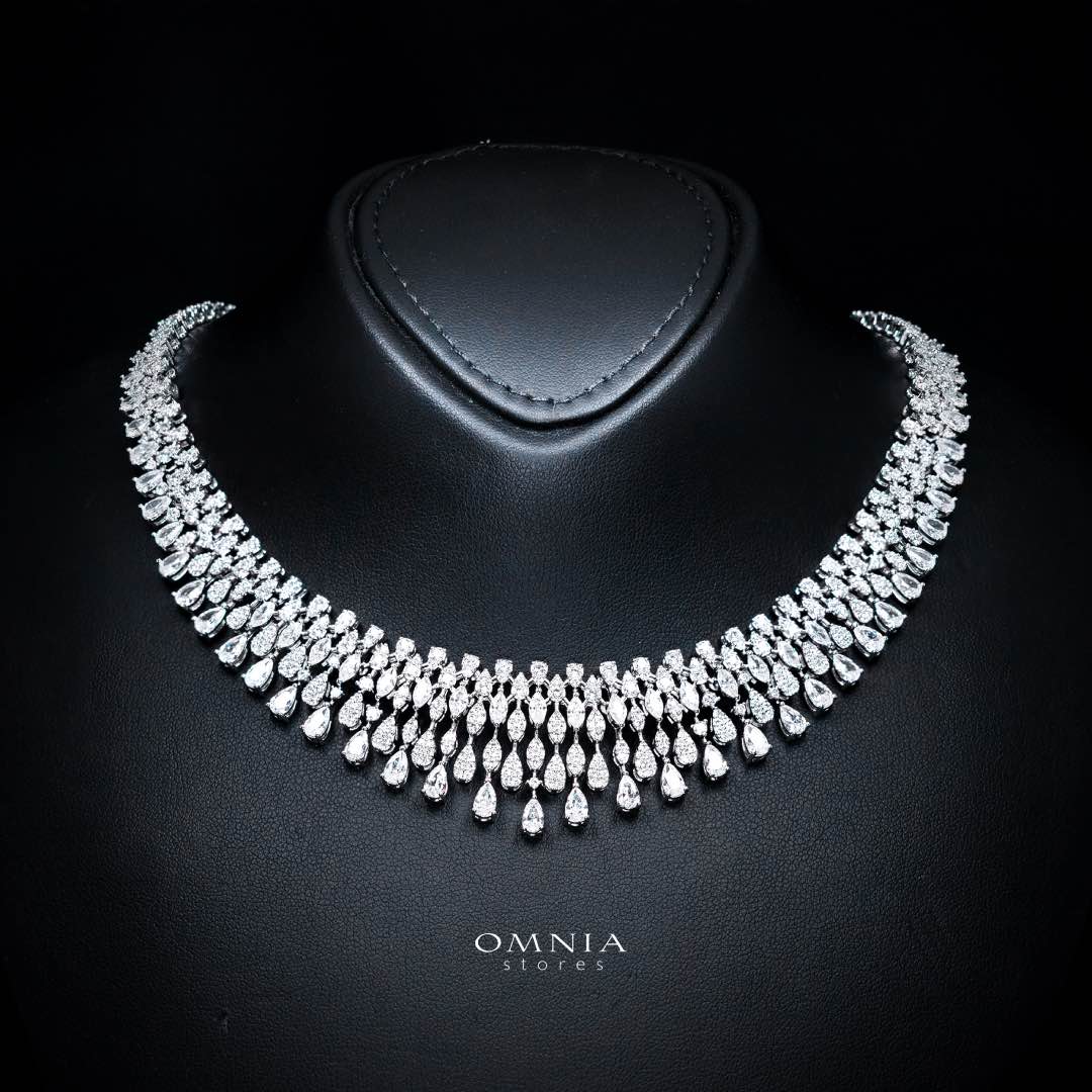 Omnia Nazeera White Bridal Full Set in High Quality Zircon Stone Premium Rhodium Plated