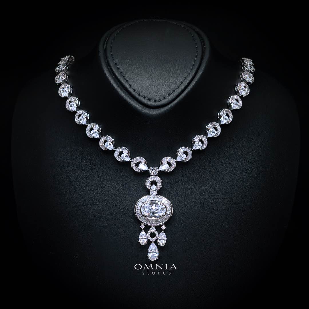 Omnia Hayah White Bridal Full Set in High Quality Zircon Stone in Rhodium Plated - OMNIASTORES KSA