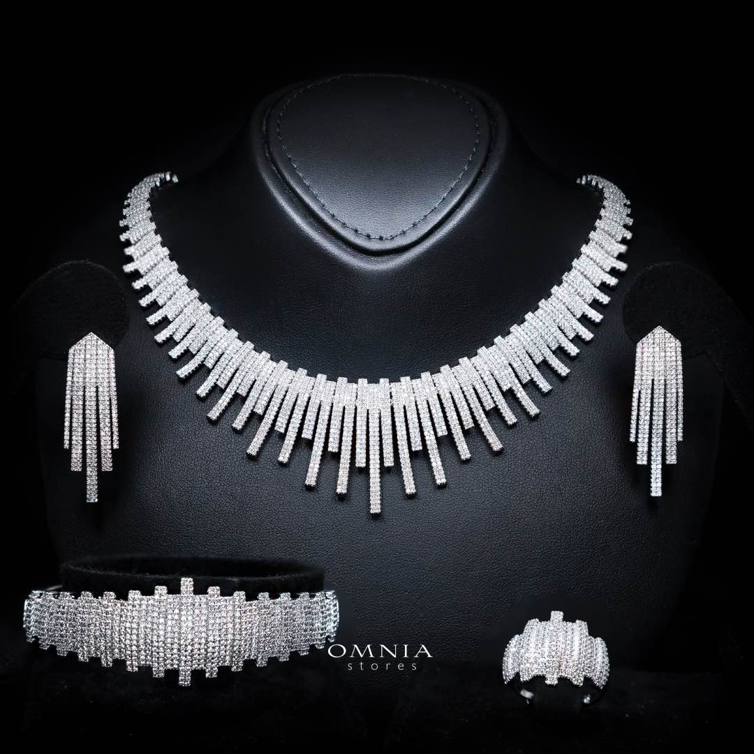 Omnia Ashley White Luxury Bridal Full Set Accessories High Quality Zircon Stone in Rhodium Plated