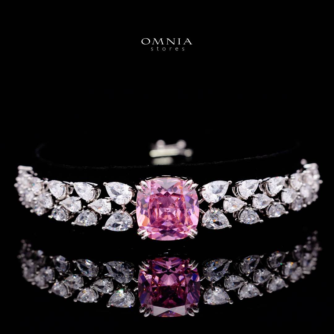 Nazaha Bridal Full Set in Rhodium Plated with High Quality White and Pink Zircon Stones