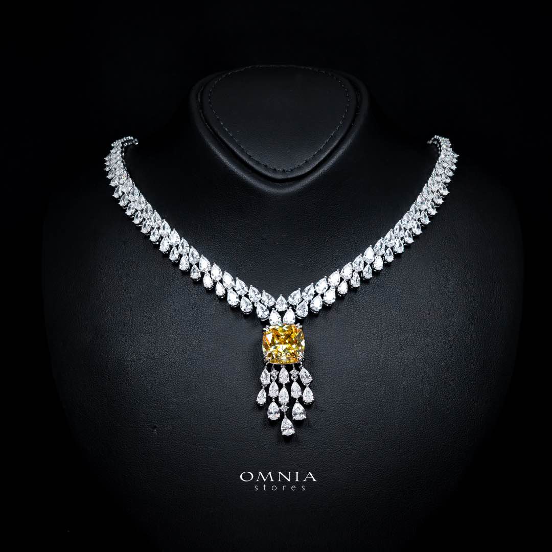 Omnia Nazaha Bridal Full Set in Rhodium Plated with High Quality White and Yellow Zircon Stones