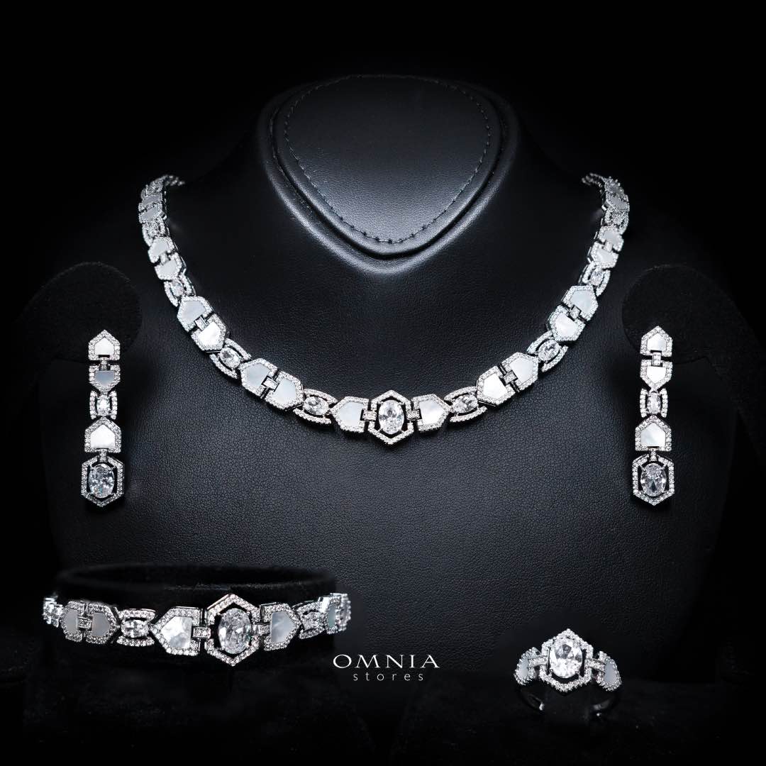 Omnia Rihana White Luxury Bridal Full Set Accessories in High Quality Zircon Stone in Rhodium Plated
