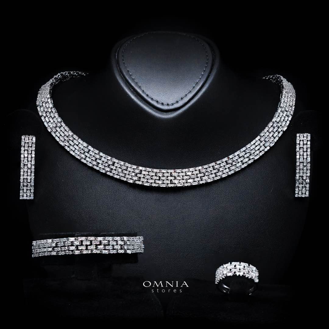 Omnia Zehra White Luxury Bridal Full Set in High Quality Zircon Stone in Rhodium Plated - OMNIASTORES KSA