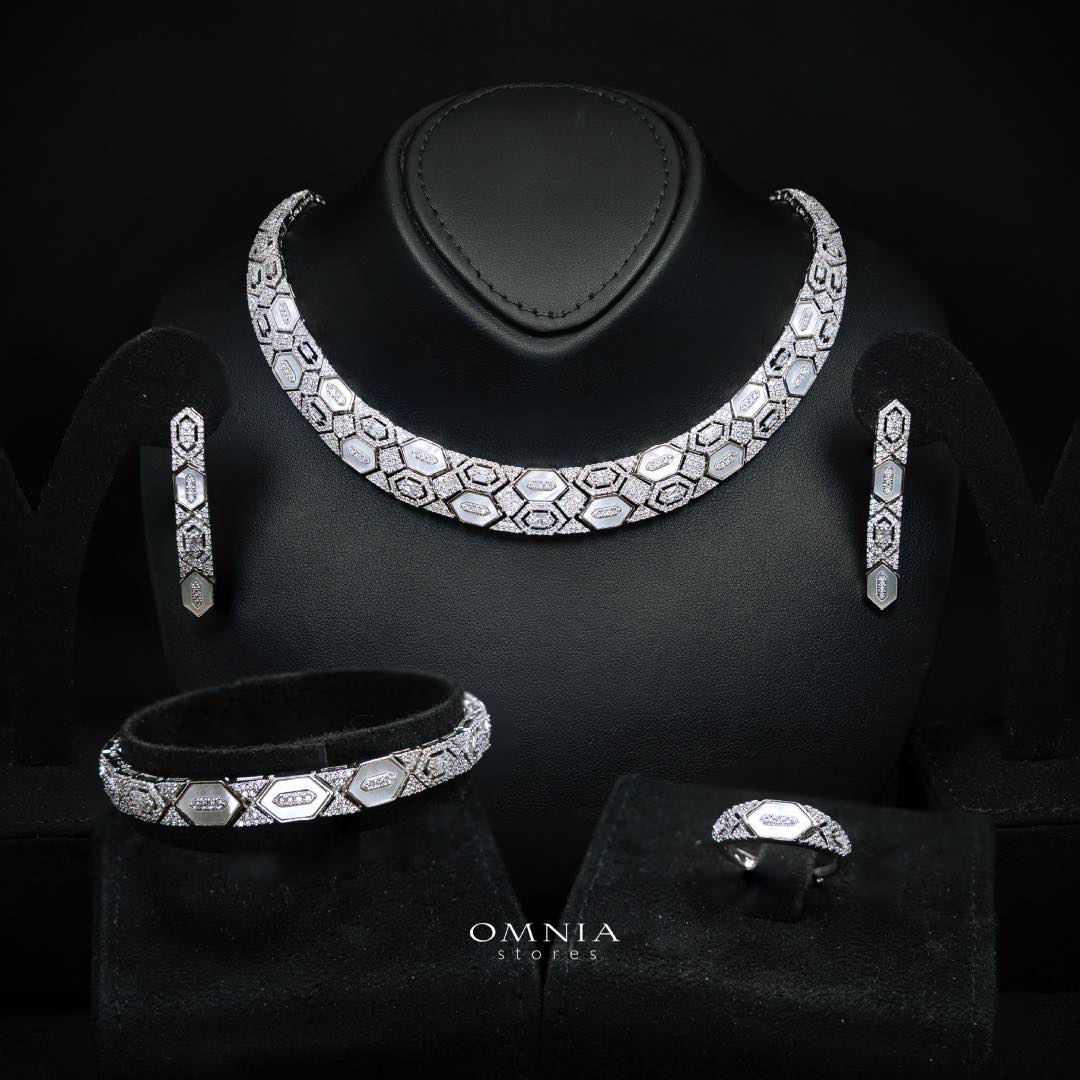 Omnia Raya Bridal Full Set Accessories in High Quality Zircon Stone in Rhodium Plated - OMNIASTORES KSA