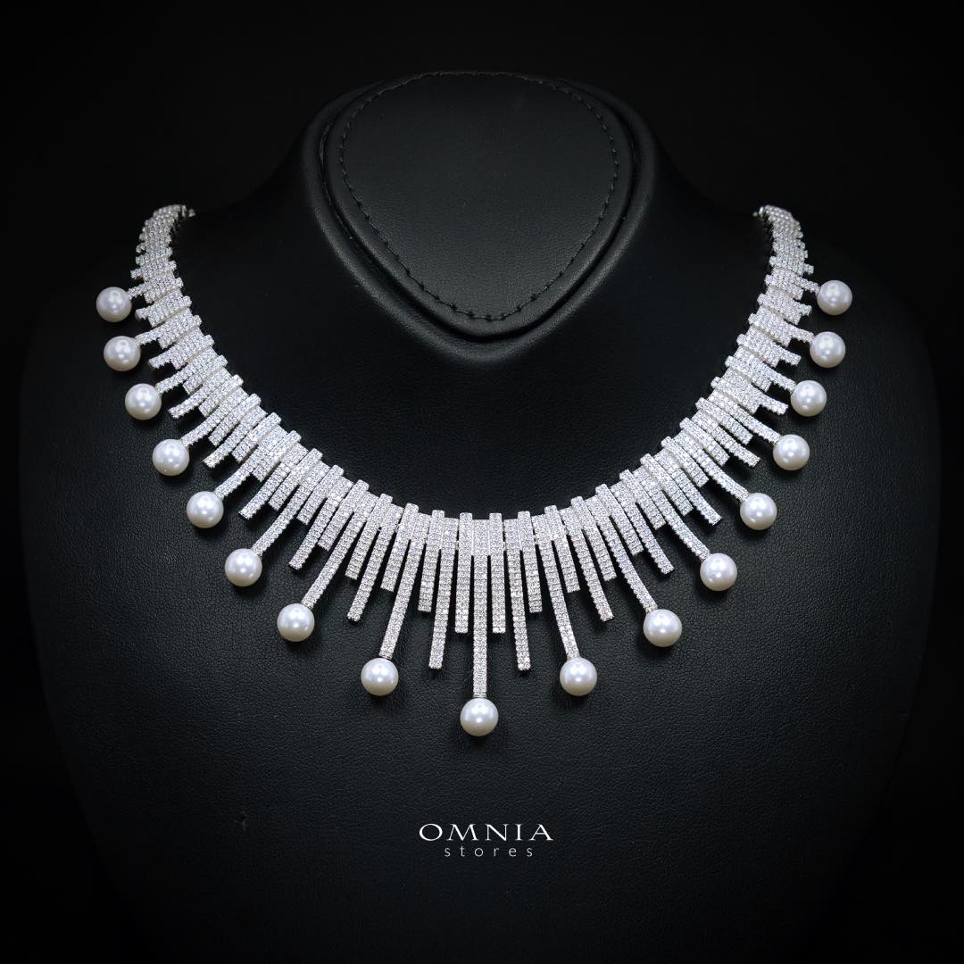 Omnia Ashley Pearl White Bridal Full Set in 925 Silver with High Quality Simulated Diamonds - OMNIASTORES KSA