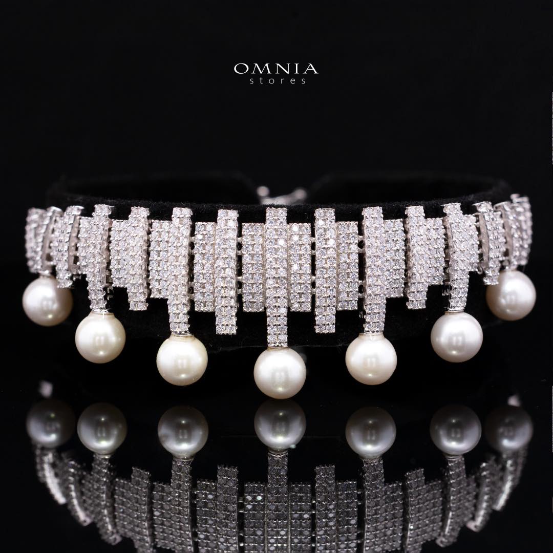 Omnia Ashley Pearl White Bridal Full Set in 925 Silver with High Quality Simulated Diamonds - OMNIASTORES KSA