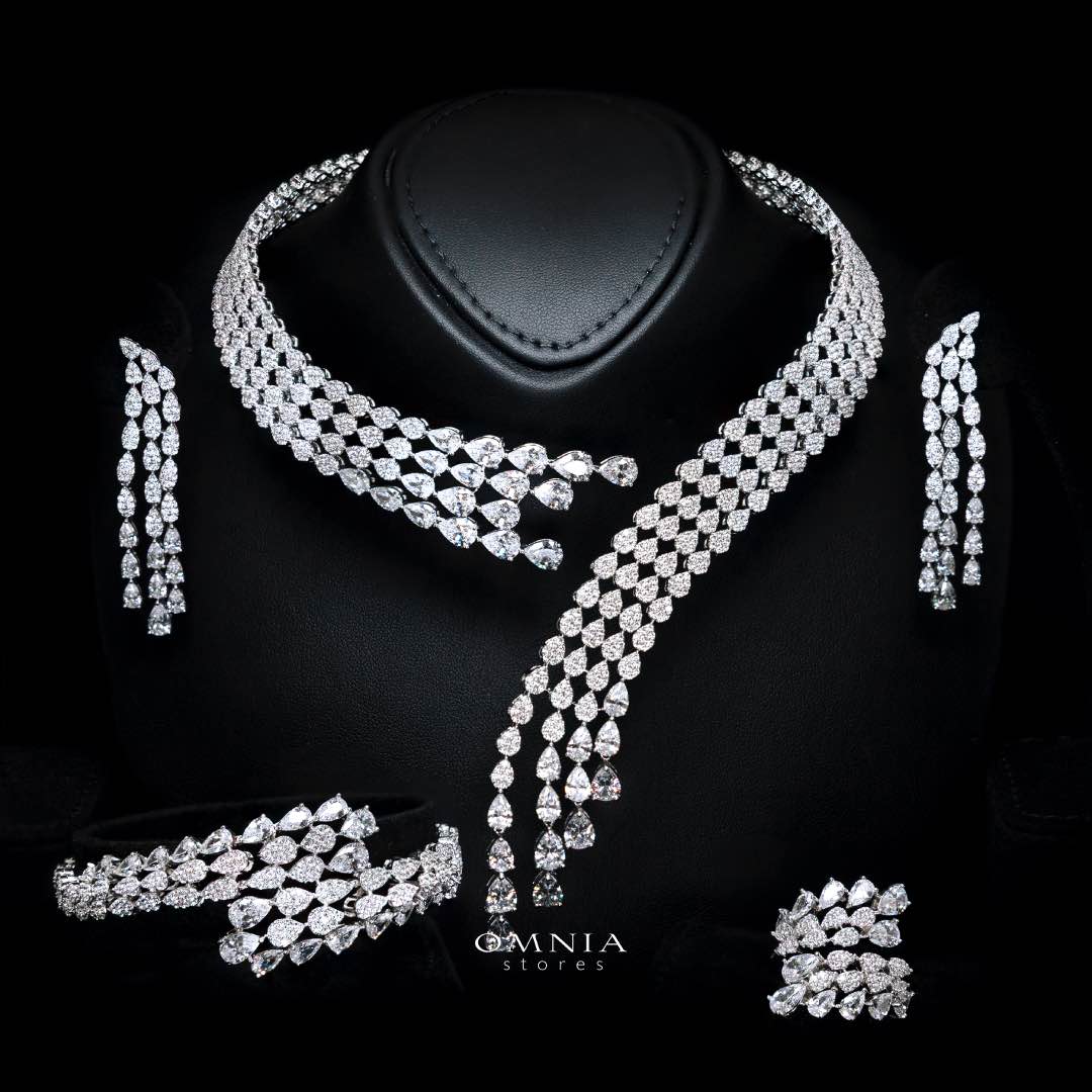Omnia Amrah Luxury Bridal White Full Set in High Quality Zircon Stone Rhodium Plated - OMNIASTORES KSA