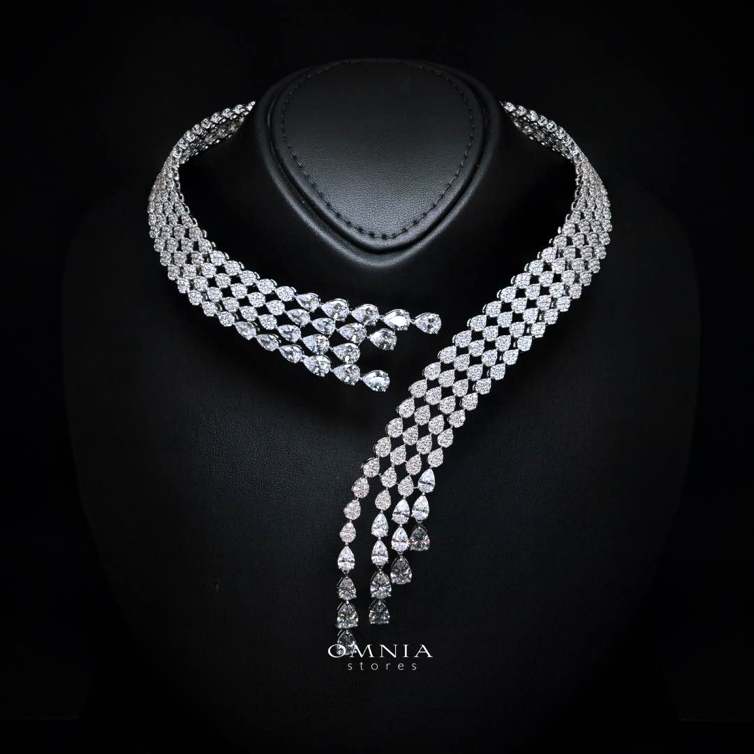 Omnia Amrah Luxury Bridal White Full Set in High Quality Zircon Stone Rhodium Plated - OMNIASTORES KSA