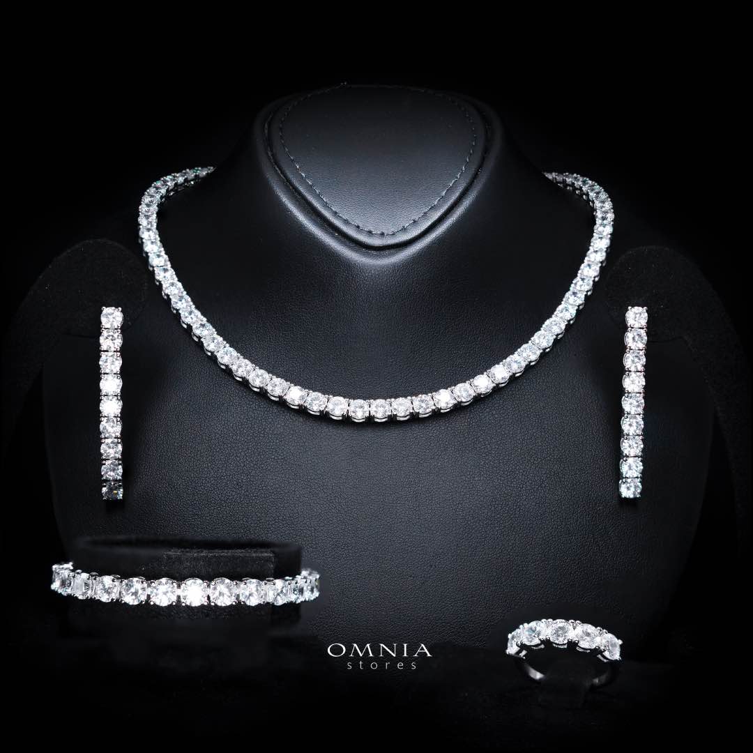Omnia Rowan Bridal Full Set Accessories in High Quality Zircon Stone in Rhodium Plated - OMNIASTORES KSA