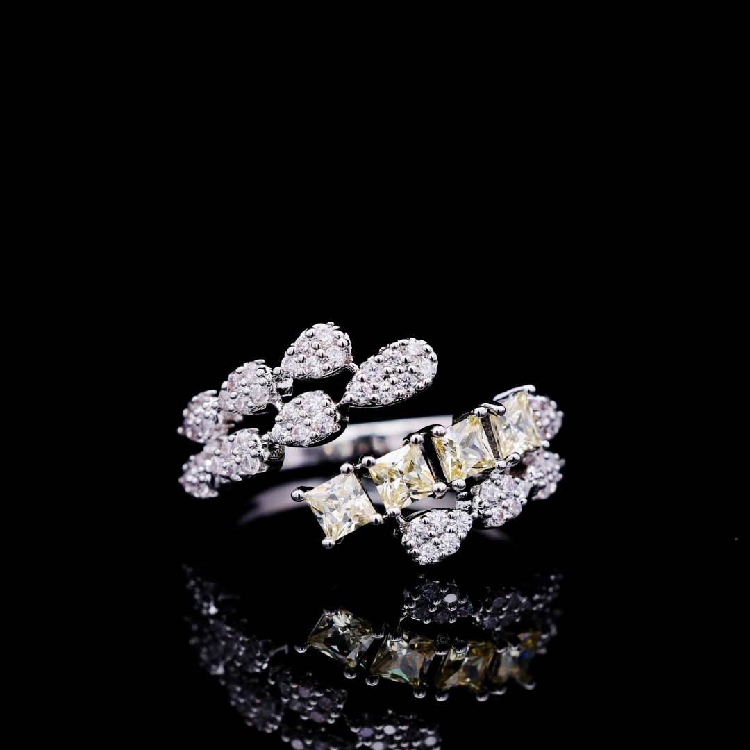Omnia Trinity Yellow Luxury Bridal Full Set in High Quality Simulated Diamonds Premium Rhodium Plated