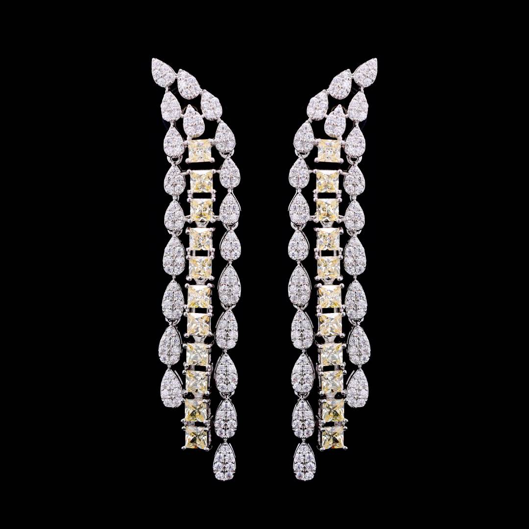 Omnia Trinity Yellow Luxury Bridal Full Set in High Quality Simulated Diamonds Premium Rhodium Plated