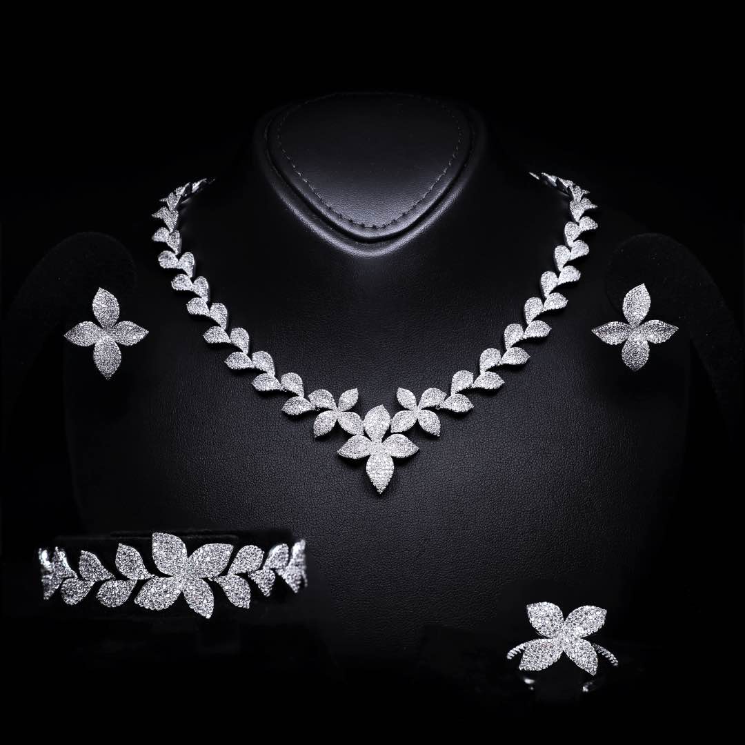 Omnia Minha Luxury White Bridal Full Set in High Quality Zircon Stone Premium Rhodium Plated
