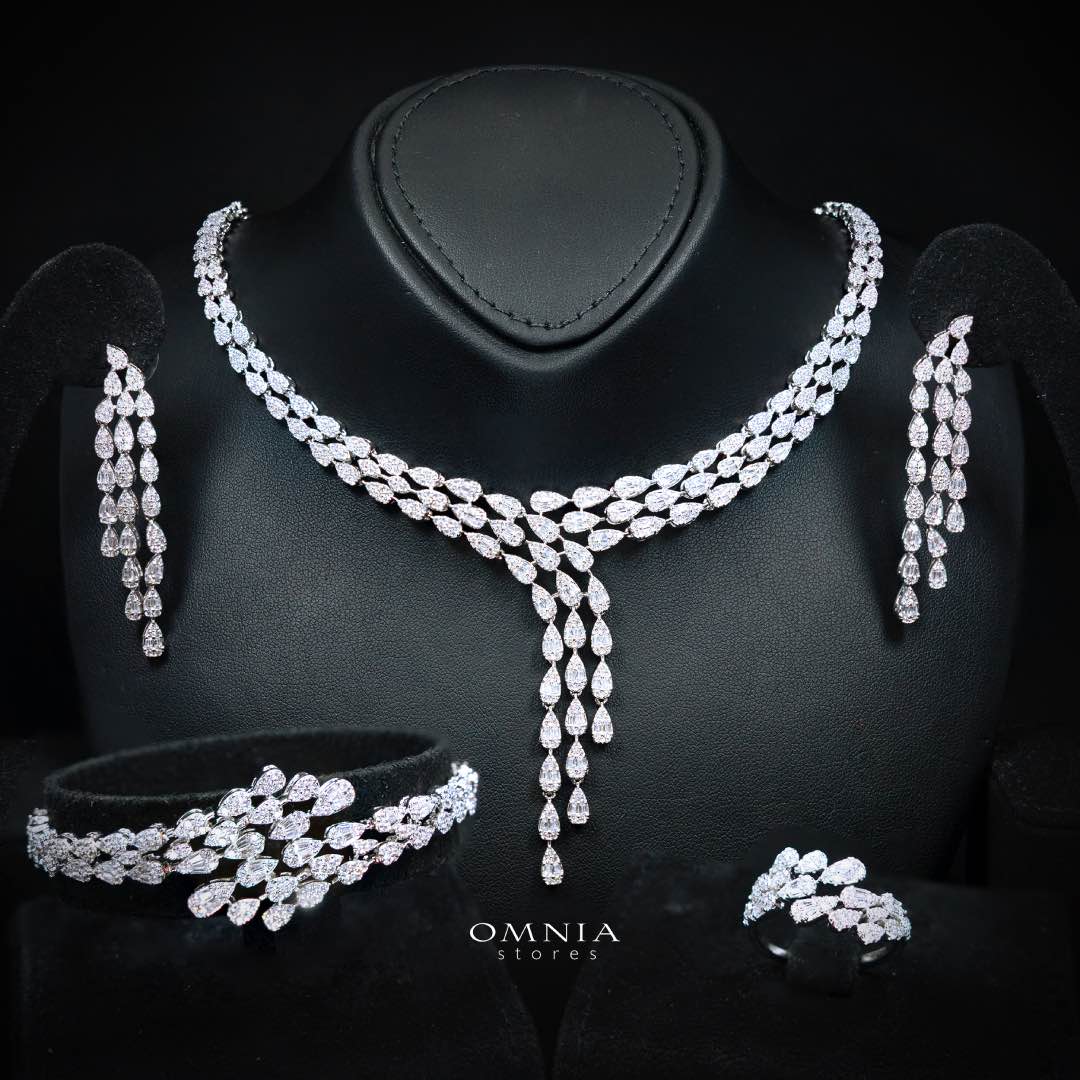 Omnia Nasiha Luxury Bridal White Full Set in High Quality Zircon Stone Rhodium Plated - OMNIASTORES KSA