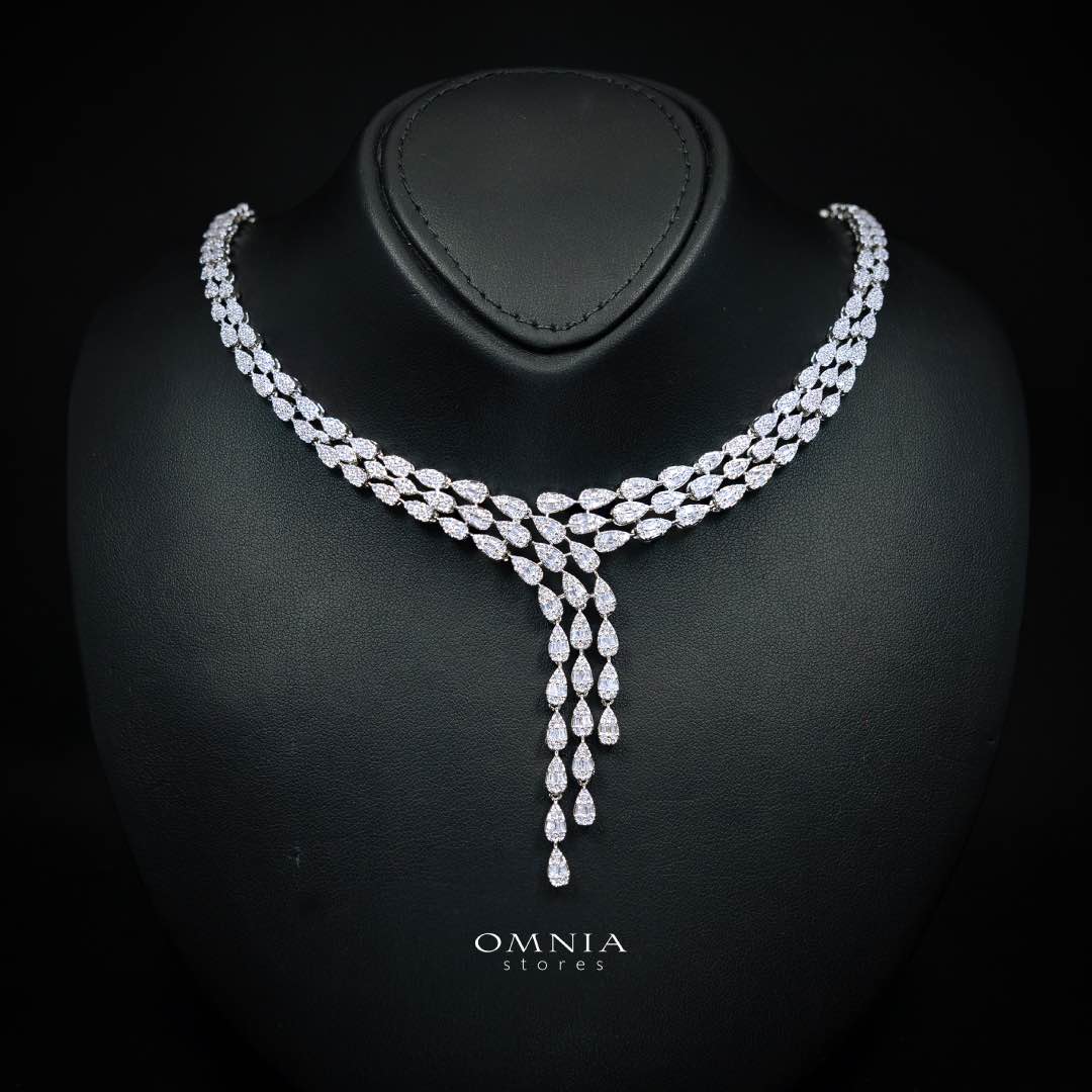 Omnia Nasiha Luxury Bridal White Full Set in High Quality Zircon Stone Rhodium Plated - OMNIASTORES KSA