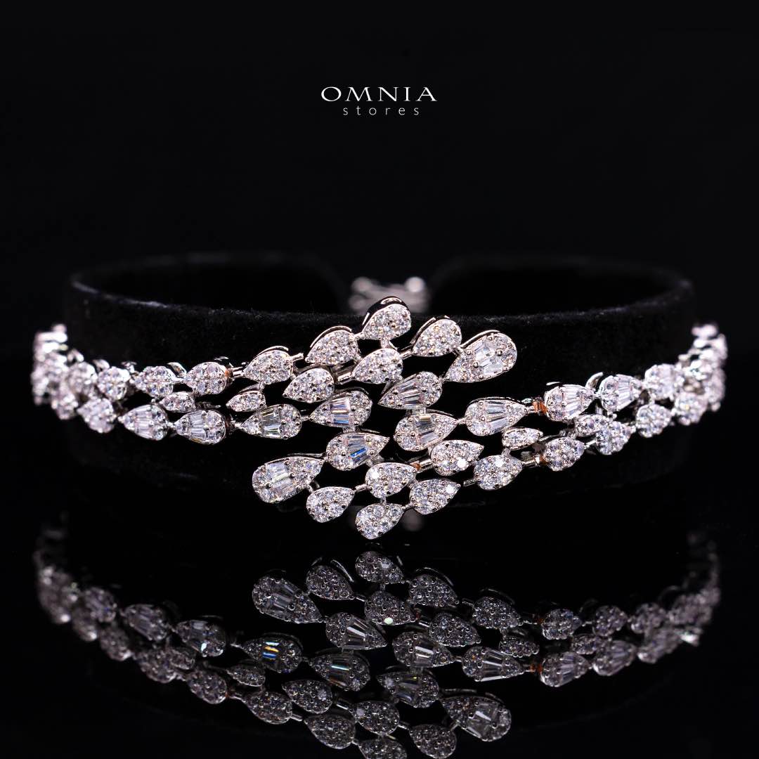 Omnia Nasiha Luxury Bridal White Full Set in High Quality Zircon Stone Rhodium Plated - OMNIASTORES KSA
