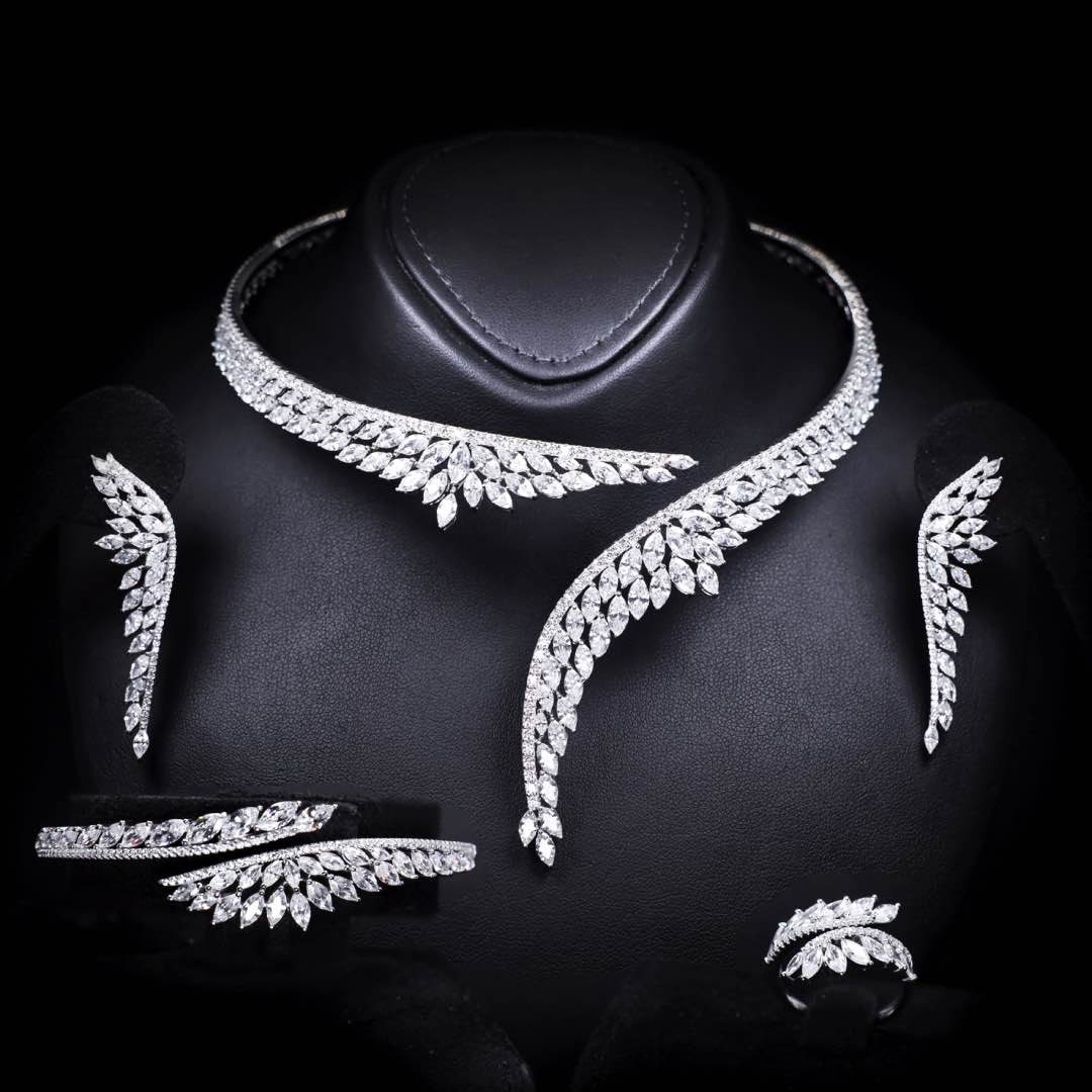 Claire White Bridal Full Set in 925 Silver High Quality Simulated Diamonds