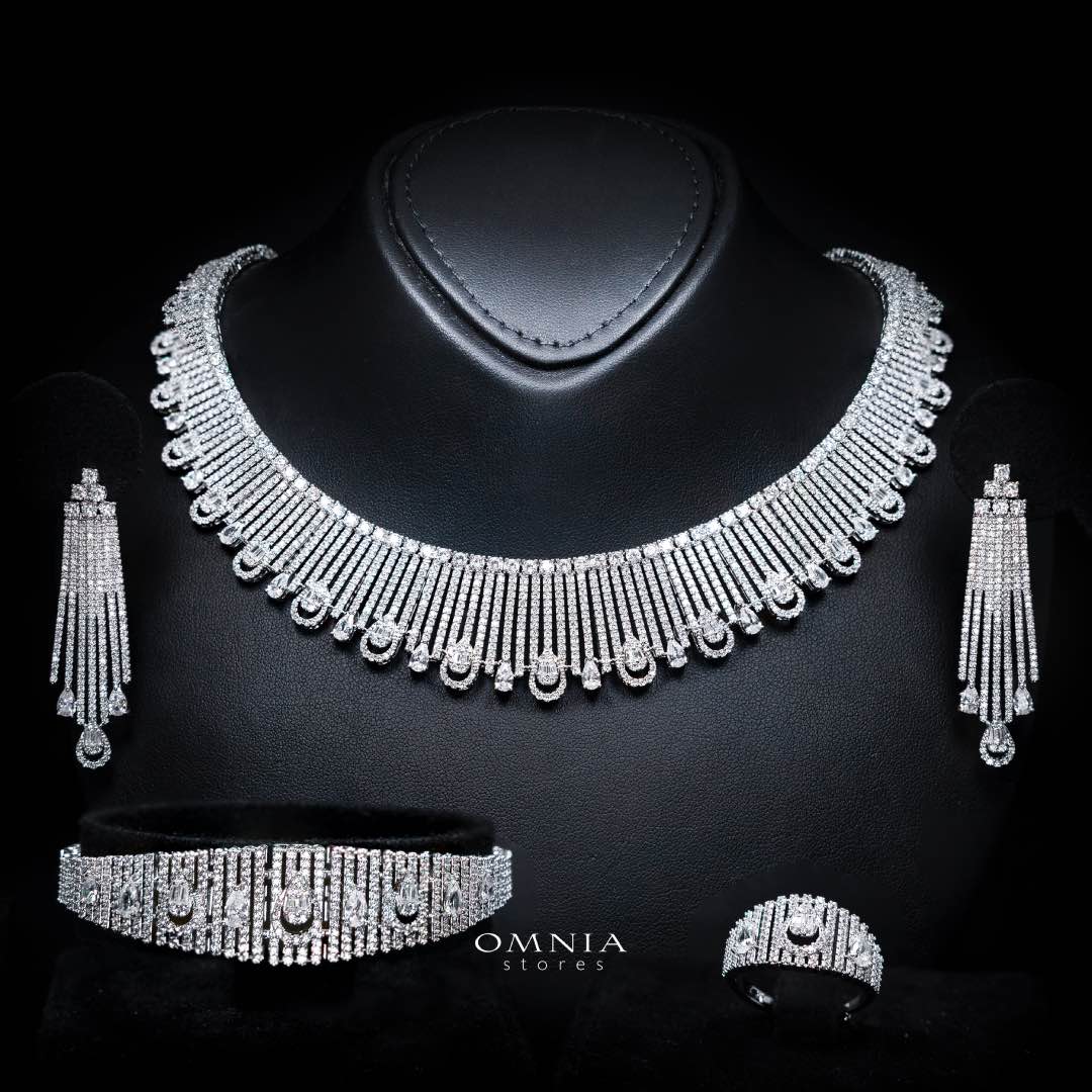 Katherine White Luxury Bridal Full Set in High Quality Rhodium Plated Zircon Stones