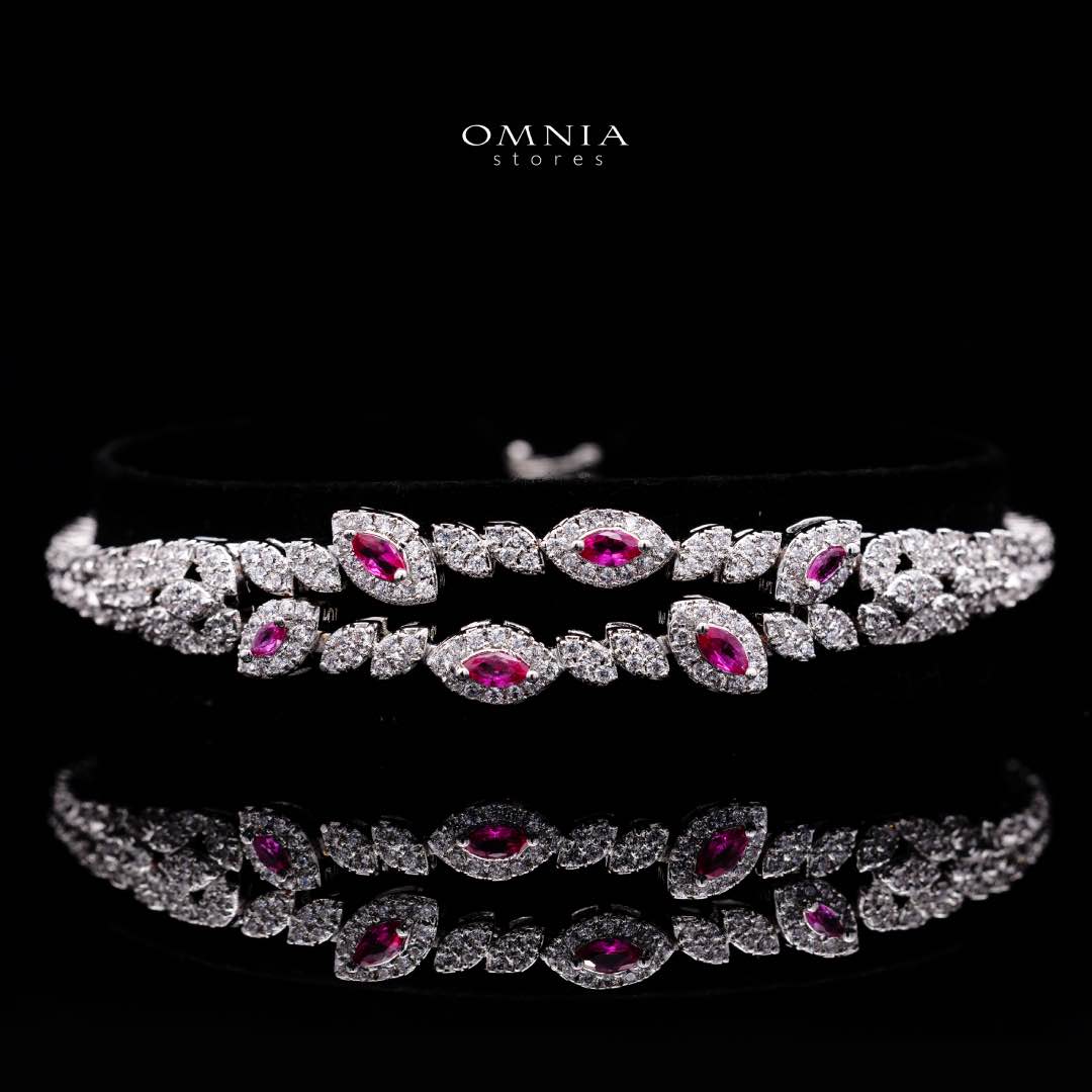 Omnia Nada Maroon Bridal Full Set in High Quality Zircon Stone Rhodium Plated - OMNIASTORES KSA