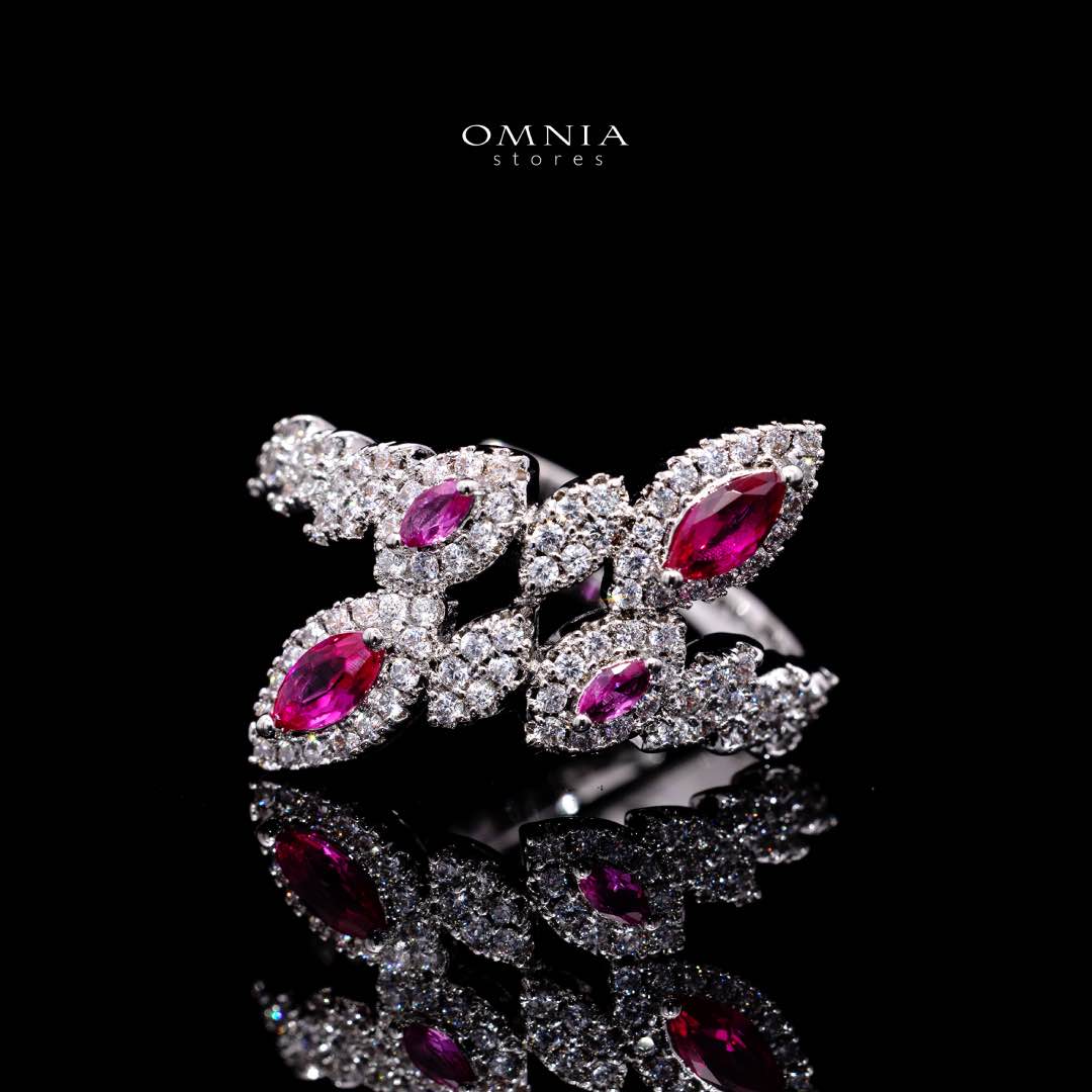 Omnia Nada Maroon Bridal Full Set in High Quality Zircon Stone Rhodium Plated - OMNIASTORES KSA