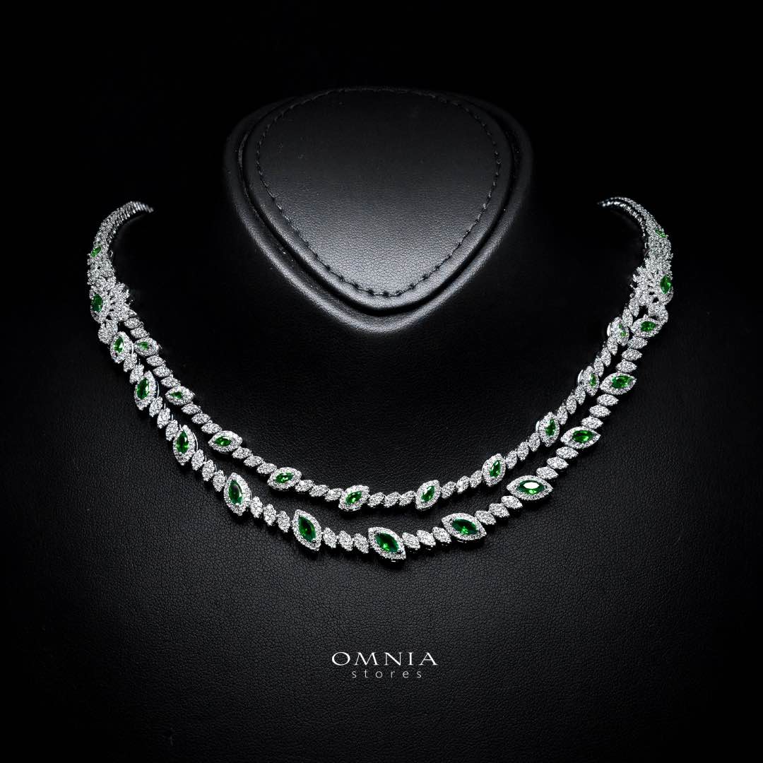 Omnia Nada Green Bridal Full Set Accessories in High Quality Zircon Stone Rhodium Plated - OMNIASTORES KSA
