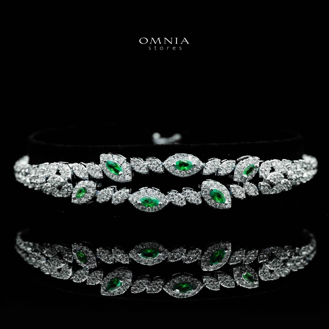 Omnia Nada Green Bridal Full Set Accessories in High Quality Zircon Stone Rhodium Plated - OMNIASTORES KSA