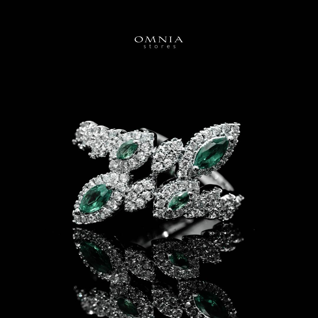 Omnia Nada Green Bridal Full Set Accessories in High Quality Zircon Stone Rhodium Plated - OMNIASTORES KSA