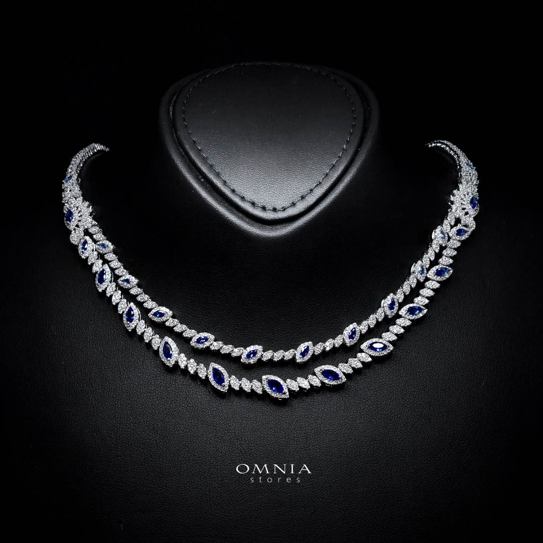 Omnia Nada Blue Bridal Full Set in High Quality Zircon Stone Rhodium Plated - OMNIASTORES KSA