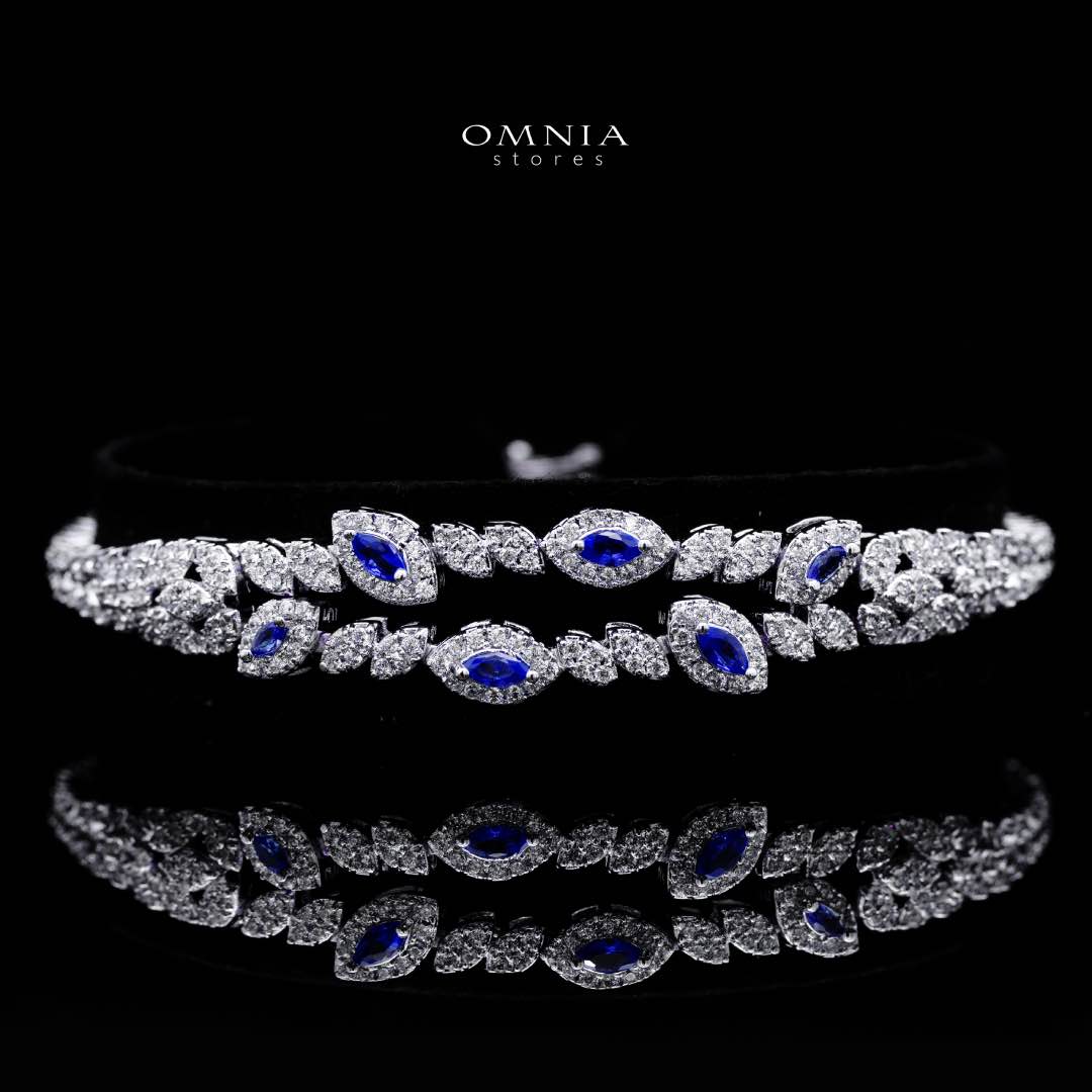 Omnia Nada Blue Bridal Full Set in High Quality Zircon Stone Rhodium Plated - OMNIASTORES KSA
