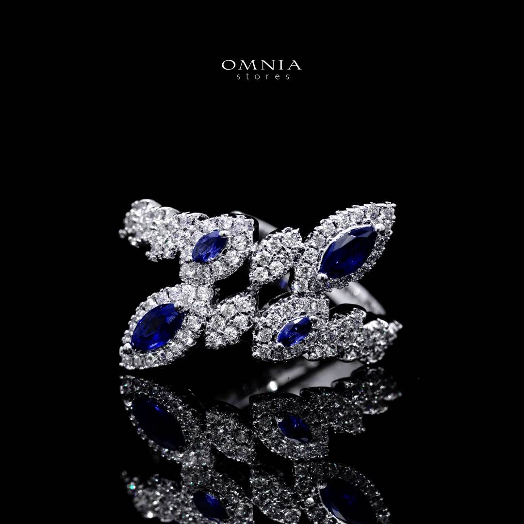 Omnia Nada Blue Bridal Full Set in High Quality Zircon Stone Rhodium Plated - OMNIASTORES KSA