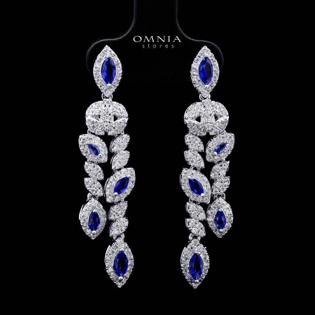 Omnia Nada Blue Bridal Full Set in High Quality Zircon Stone Rhodium Plated - OMNIASTORES KSA