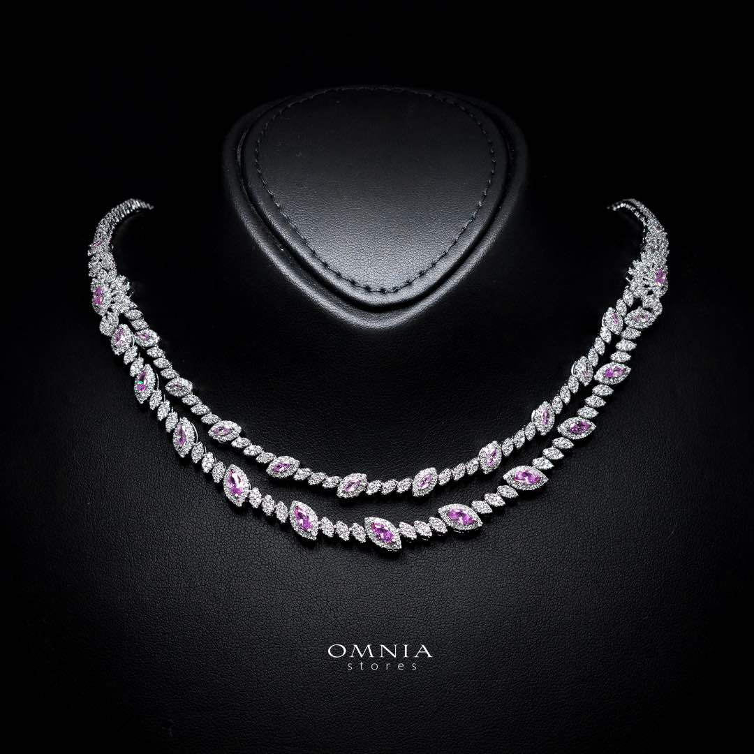 Omnia Nada Pink Bridal Full Set in High Quality Zircon Stone Rhodium Plated - OMNIASTORES KSA