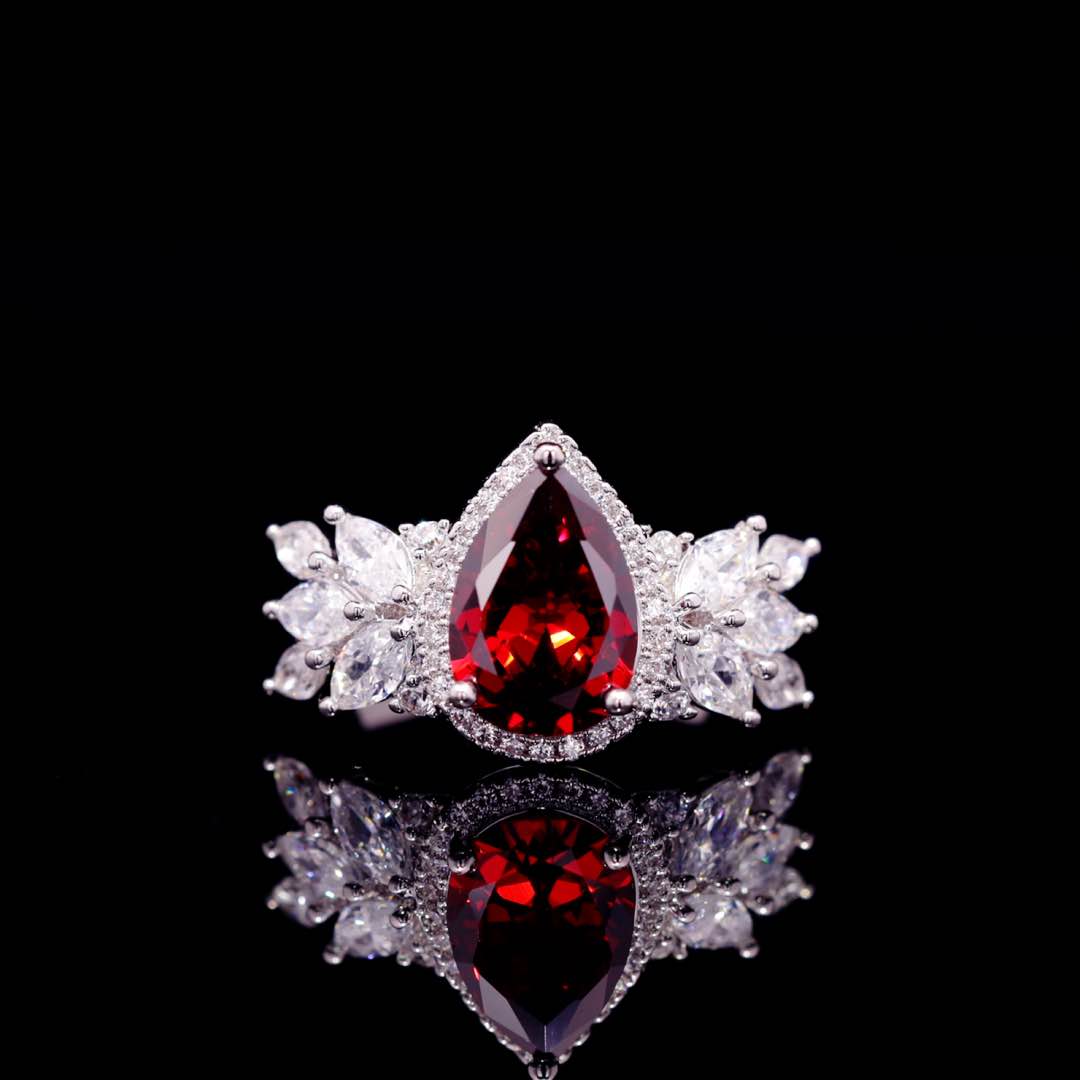 Omnia Aamira Teardrop-Design Bridal Red Full Set with  High Quality Zircon Stone Premium Rhodium Plated (Size 18cm Ring Size 7 Only available in KSA) - OMNIASTORES KSA