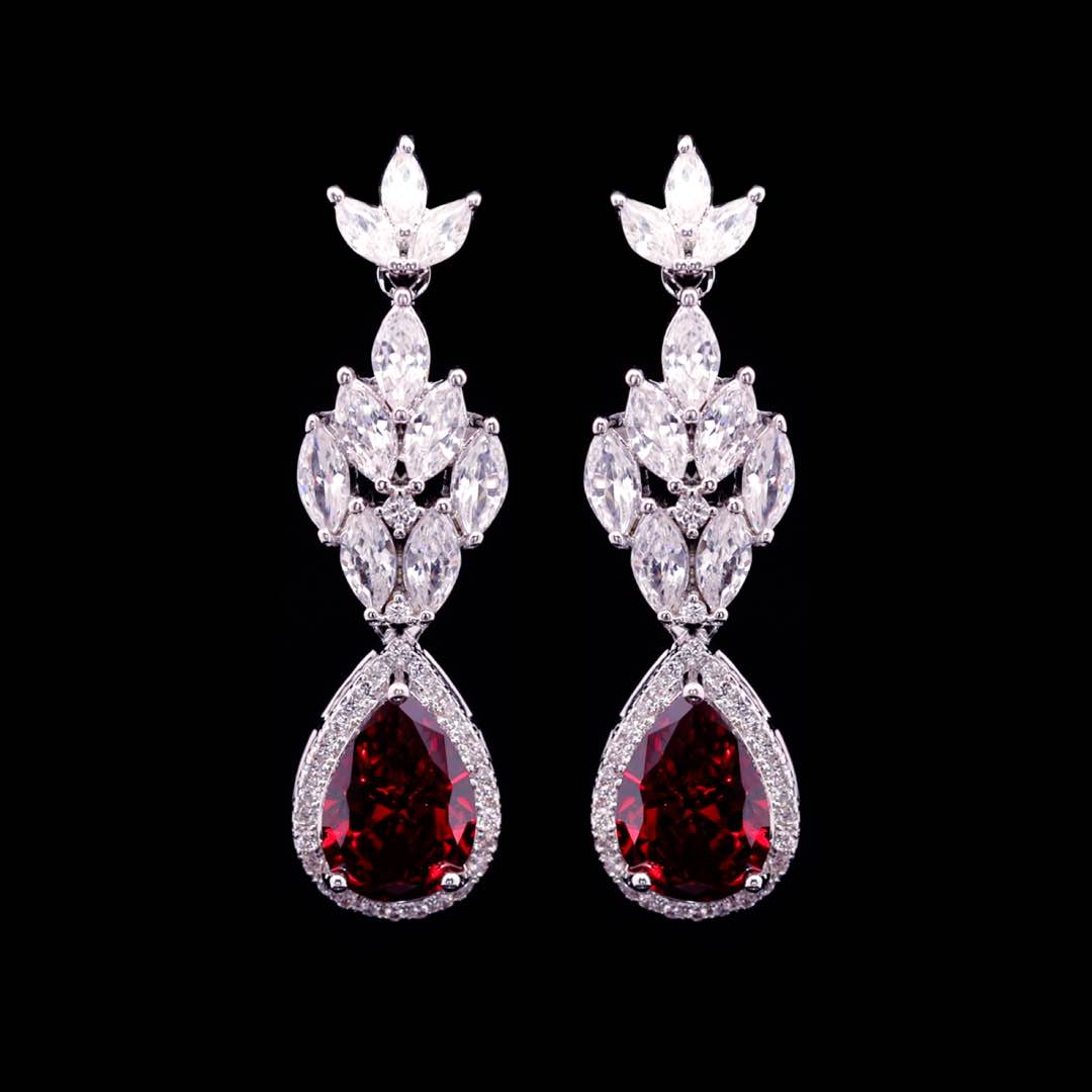 Omnia Aamira Teardrop-Design Bridal Red Full Set with  High Quality Zircon Stone Premium Rhodium Plated (Size 18cm Ring Size 7 Only available in KSA) - OMNIASTORES KSA