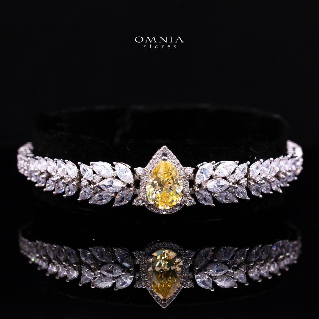 Omnia Aamira Teardrop-Design Bridal Yellow Full Set with High-Quality Zircon Stones in Rhodium-Plated Finish(16 Ring size 7 only available in ksa) - OMNIASTORES KSA