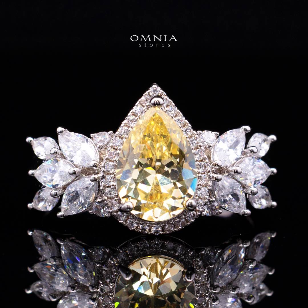 Omnia Aamira Teardrop-Design Bridal Yellow Full Set with High-Quality Zircon Stones in Rhodium-Plated Finish(16 Ring size 7 only available in ksa) - OMNIASTORES KSA